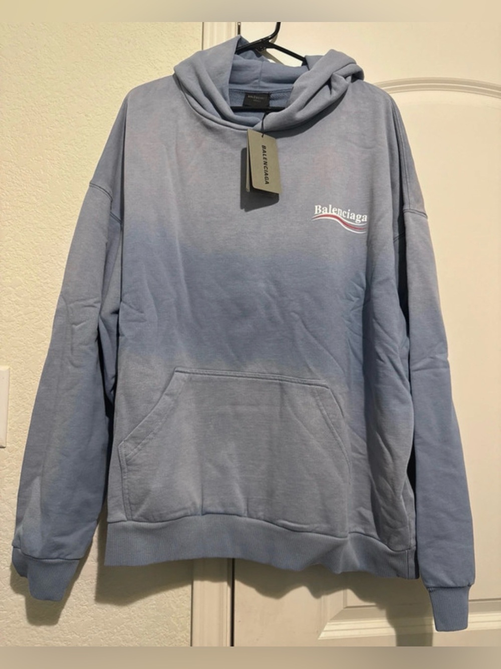 Balenciaga Men's Pale Blue Logo Pullover Hoodie